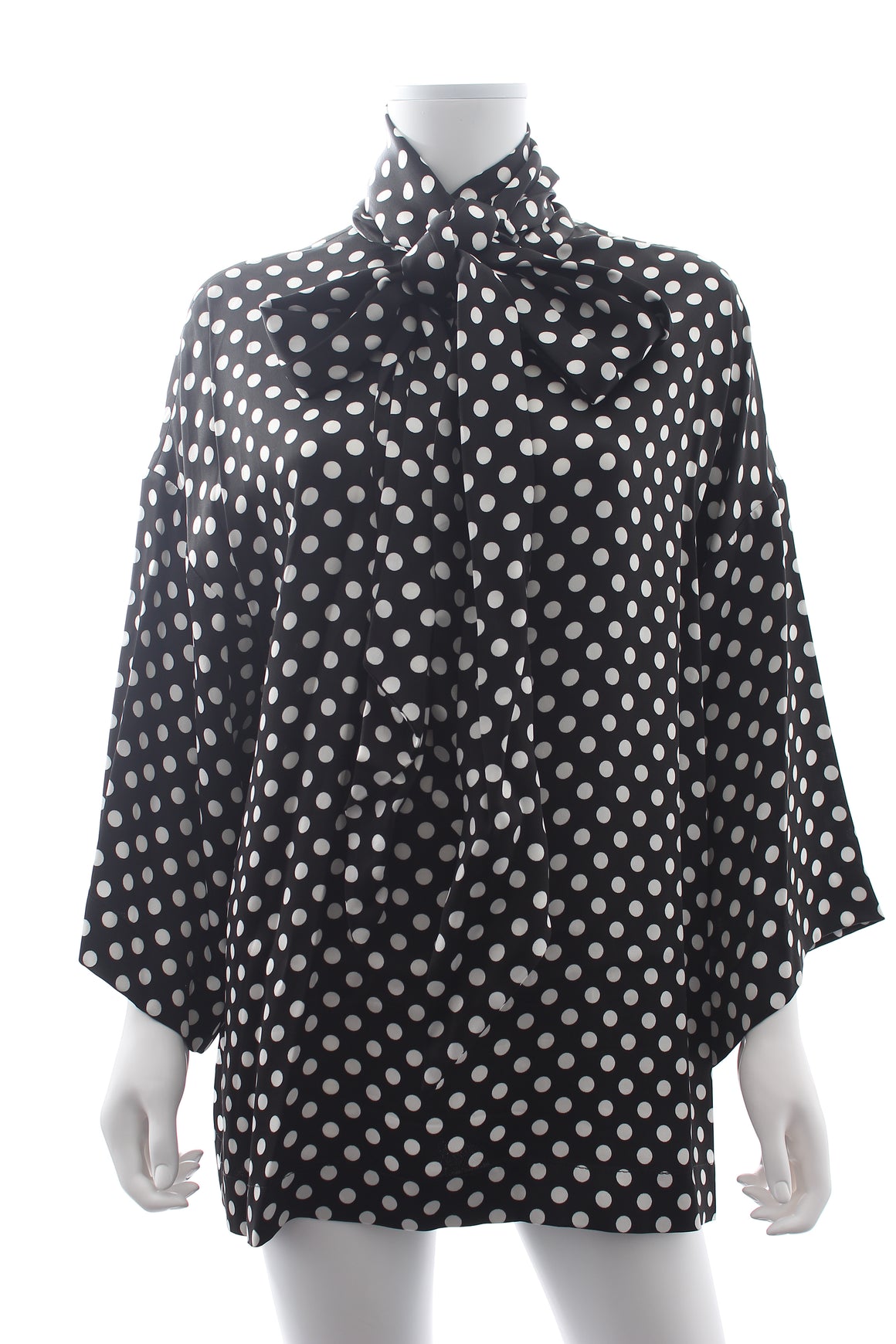 Saint Laurent Tie-Neck Polka-Dot Crepe Blouse - Current Season