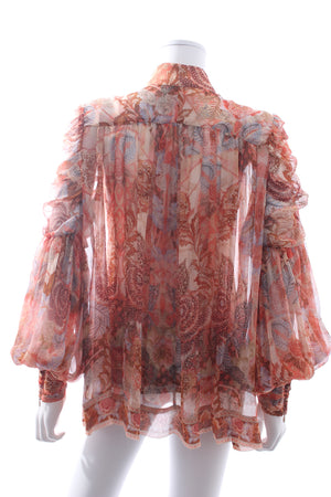 Zimmermann Ruffled Silk Georgette Printed Blouse