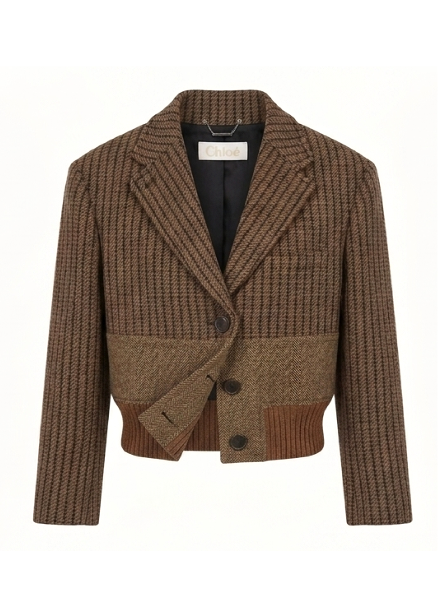 Chloé Panelled Tweed Wool Jacket - Fall 2020 Runway Collection