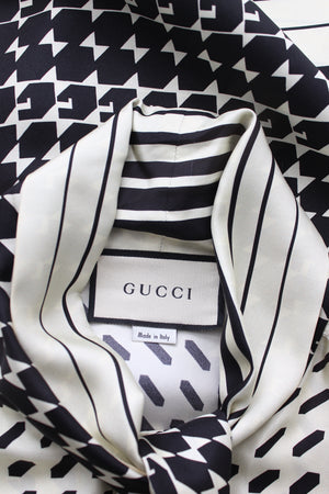 Gucci Geometric Printed Silk Pussy-Bow Blouse