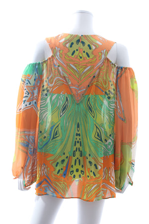 Emilio Pucci Silk Printed Cold Shoulder Blouse