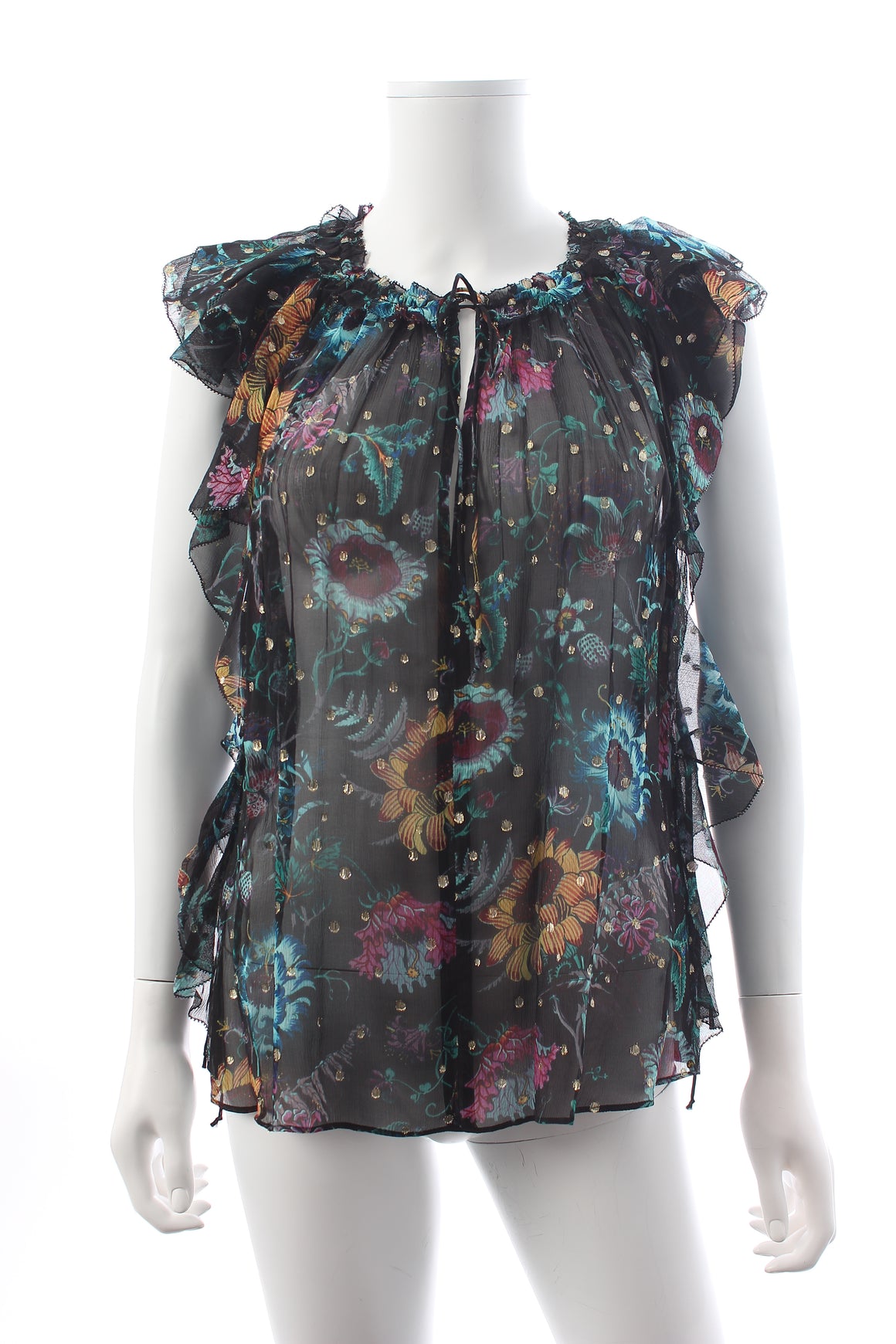 Ulla Johnson Dominique Floral Printed Metallic Silk-Chiffon Top