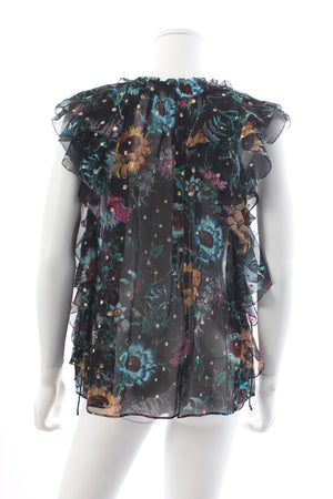 Ulla Johnson Dominique Floral Printed Metallic Silk-Chiffon Top