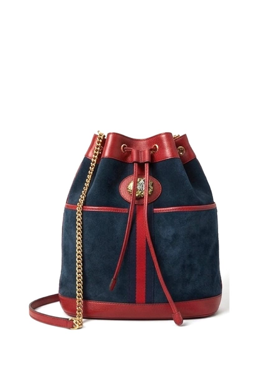 Gucci Rajah Medium Leather-Trimmed Suede Bucket Bag