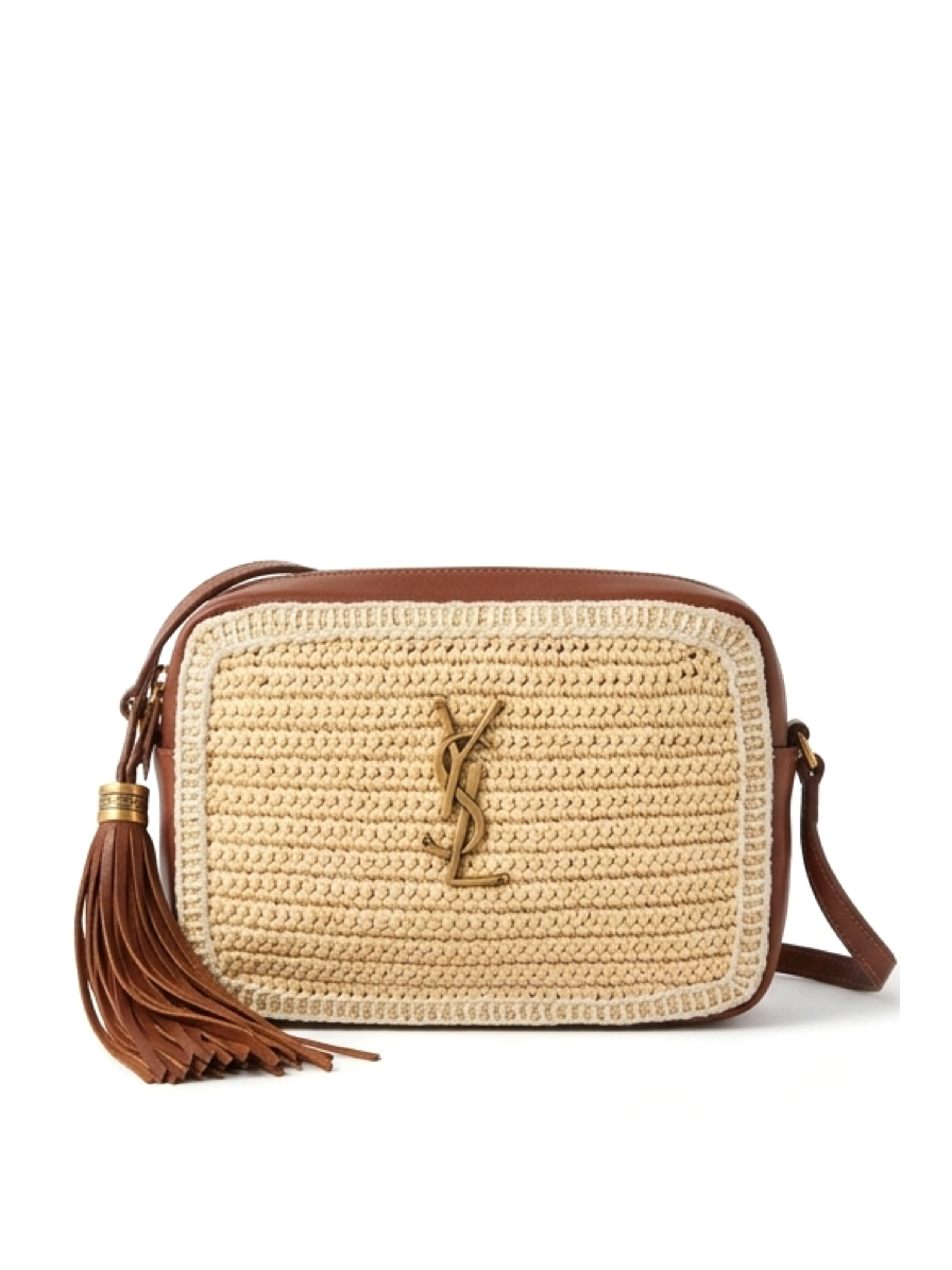 Saint Laurent Lou Leather-Trimmed Raffia Crossbody Bag