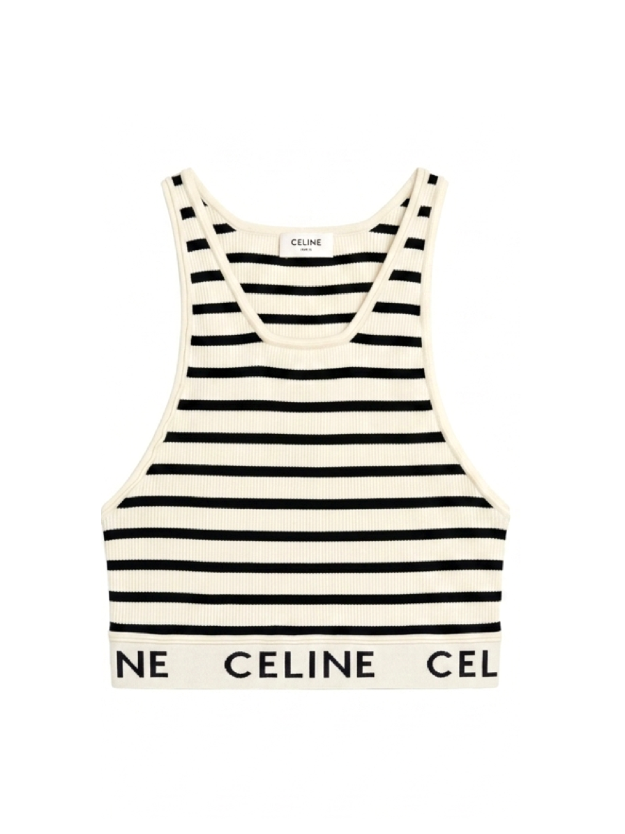 Celine Athletic Striped Ribbed Stretch-Cotton Crop Top