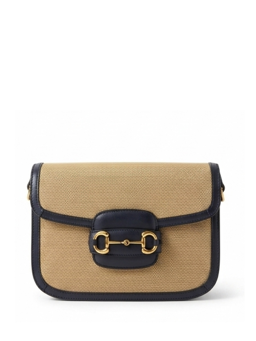 Gucci 1955 Horsebit Leather-Trimmed Canvas Shoulder Bag