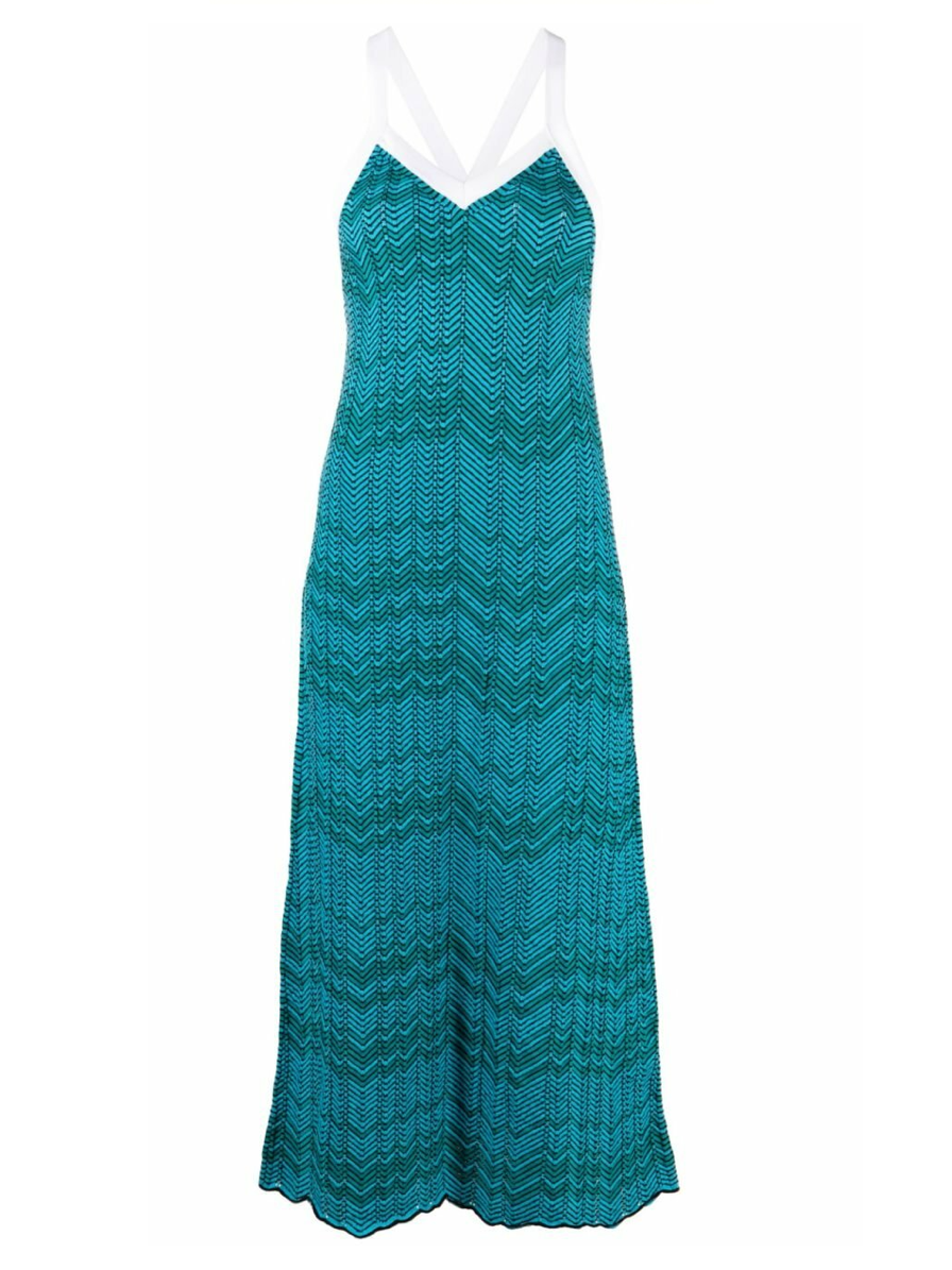 Wales Bonner Blue Palm Chevron Knitted Midi Dress