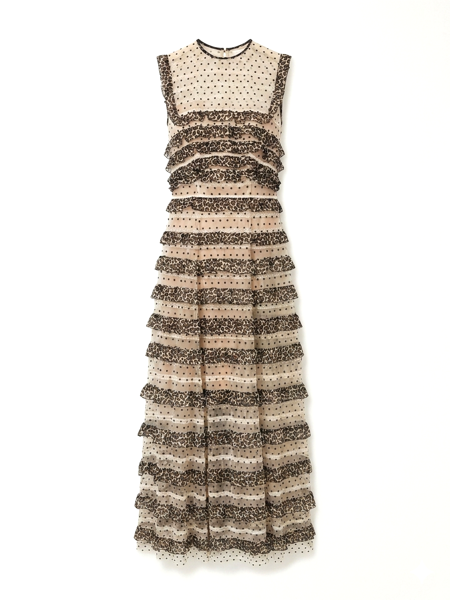 Costarellos Ingrid Leopard-Print Chiffon and Polka-Dot Flocked Tulle Maxi Dress