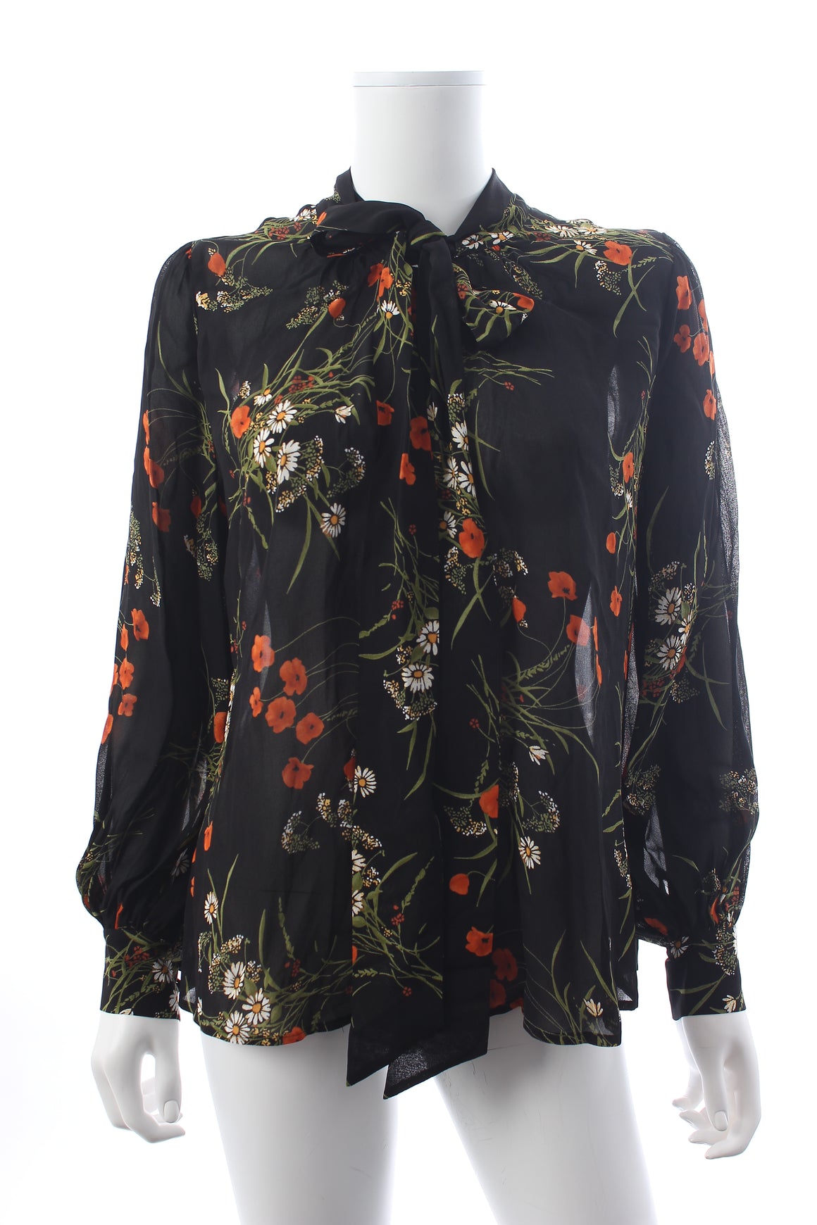 Reformation Freya Floral Printed Tie-Neck Blouse