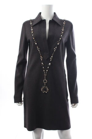 Lanvin Embellished Wool Collared Dress