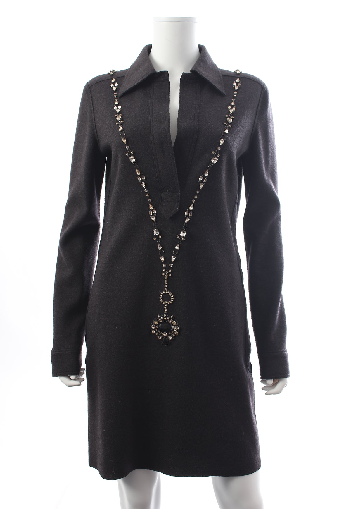 Lanvin Embellished Wool Collared Dress