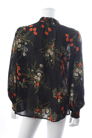 Reformation Freya Floral Printed Tie-Neck Blouse