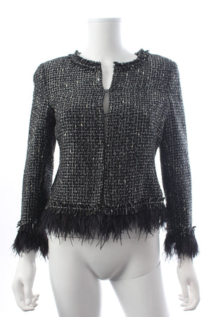 Carolina Herrera Feather-Trimmed Metallic Tweed Jacket