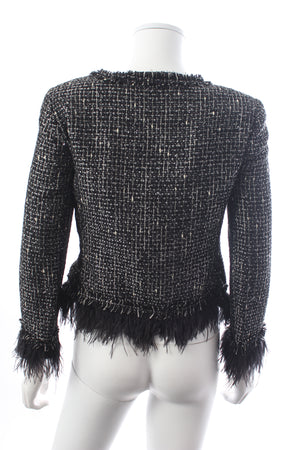 Carolina Herrera Feather-Trimmed Metallic Tweed Jacket