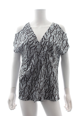 Lanvin Silk Logo-Print Cold-Shoulder Top