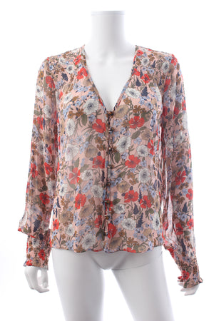 Veronica Beard Neha Floral Printed Crepe Blouse