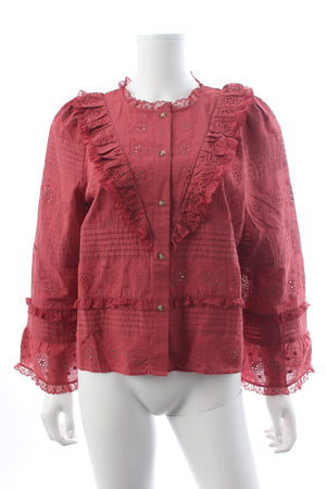 Sezane Nele Ruffled Embroidered Blouse - Current Season