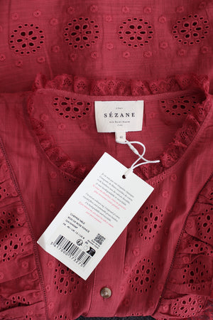 Sezane Nele Ruffled Embroidered Blouse - Current Season