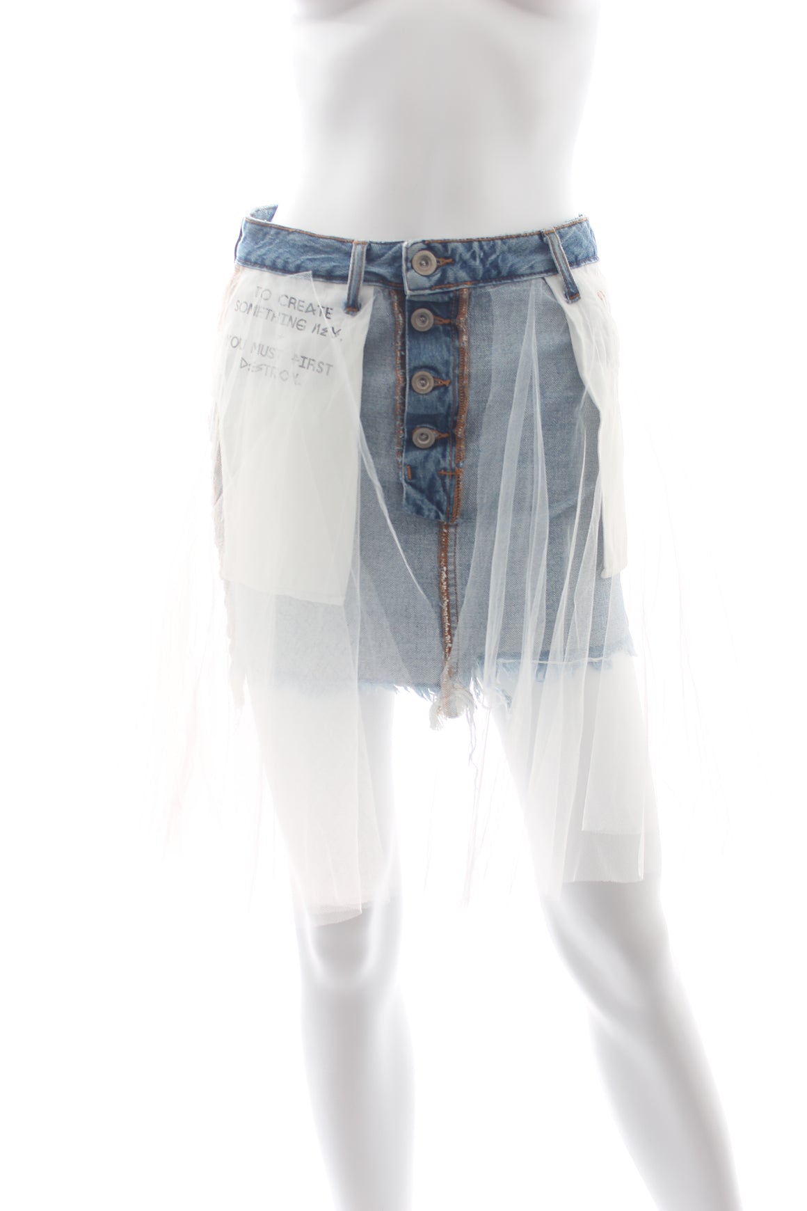 Unravel Project Tulle Overlay Denim Mini Skirt