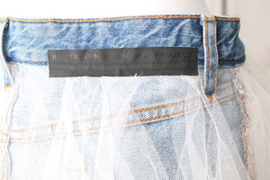 Unravel Project Tulle Overlay Denim Mini Skirt