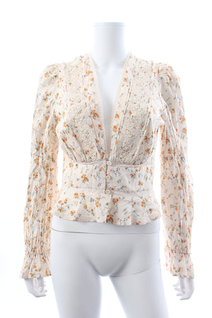 Reformation Meadowlark Floral Printed Plunge Blouse