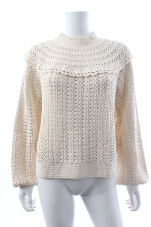 RIXO Silvia Crochet Knit Cotton Sweater