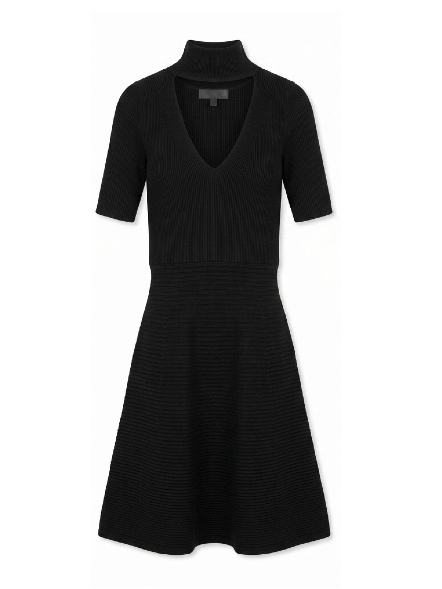 Cushnie et Ochs Mock Neck Ribbed Knit Mini Dress