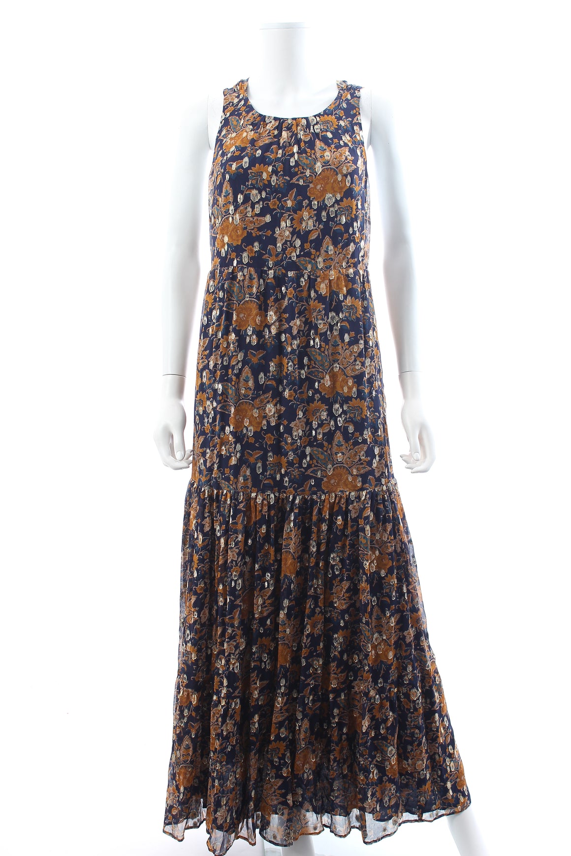 Sezane Titania Printed Metallic Silk Maxi Dress