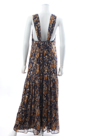 Sezane Titania Printed Metallic Silk Maxi Dress