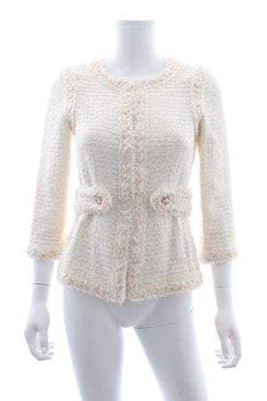 Chanel Braided-Trim Tweed Cotton-Blend Jacket