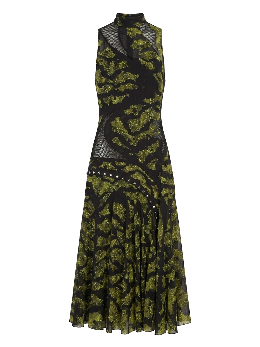 Proenza Schouler Mesh-Panelled Silk Printed Midi Dress