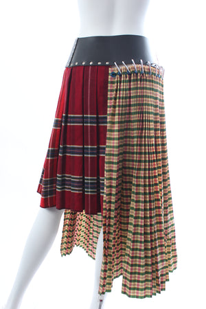 Chopova Lowena Belted Pleated Patchwork Skirt