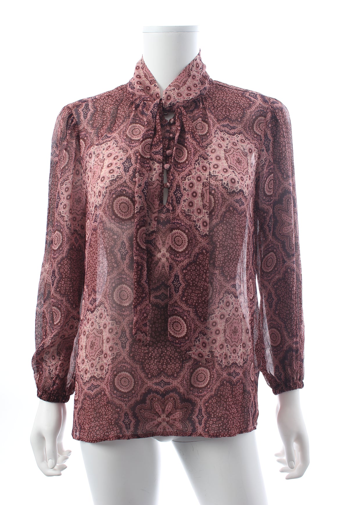 Paige Maline Tie-Neck Silk Printed Blouse