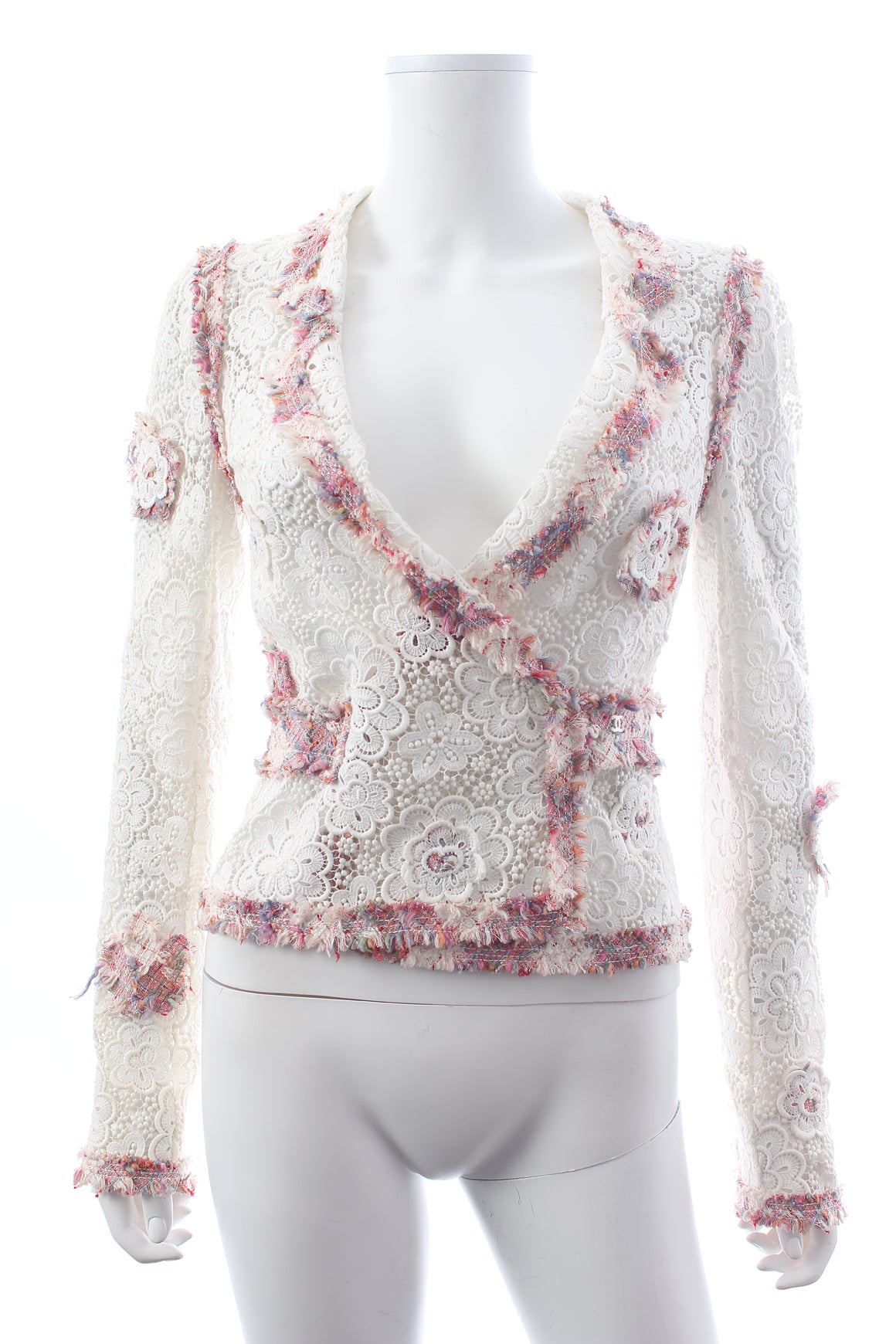 Chanel Spring 2004 Tweed and Camellia Crochet Lace Jacket