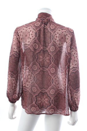 Paige Maline Tie-Neck Silk Printed Blouse