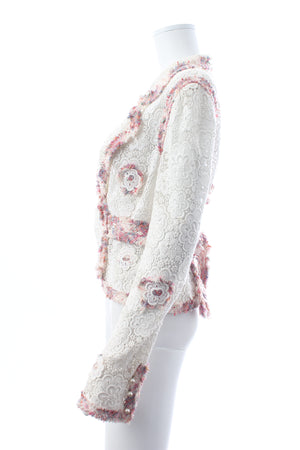 Chanel Spring 2004 Tweed and Camellia Crochet Lace Jacket