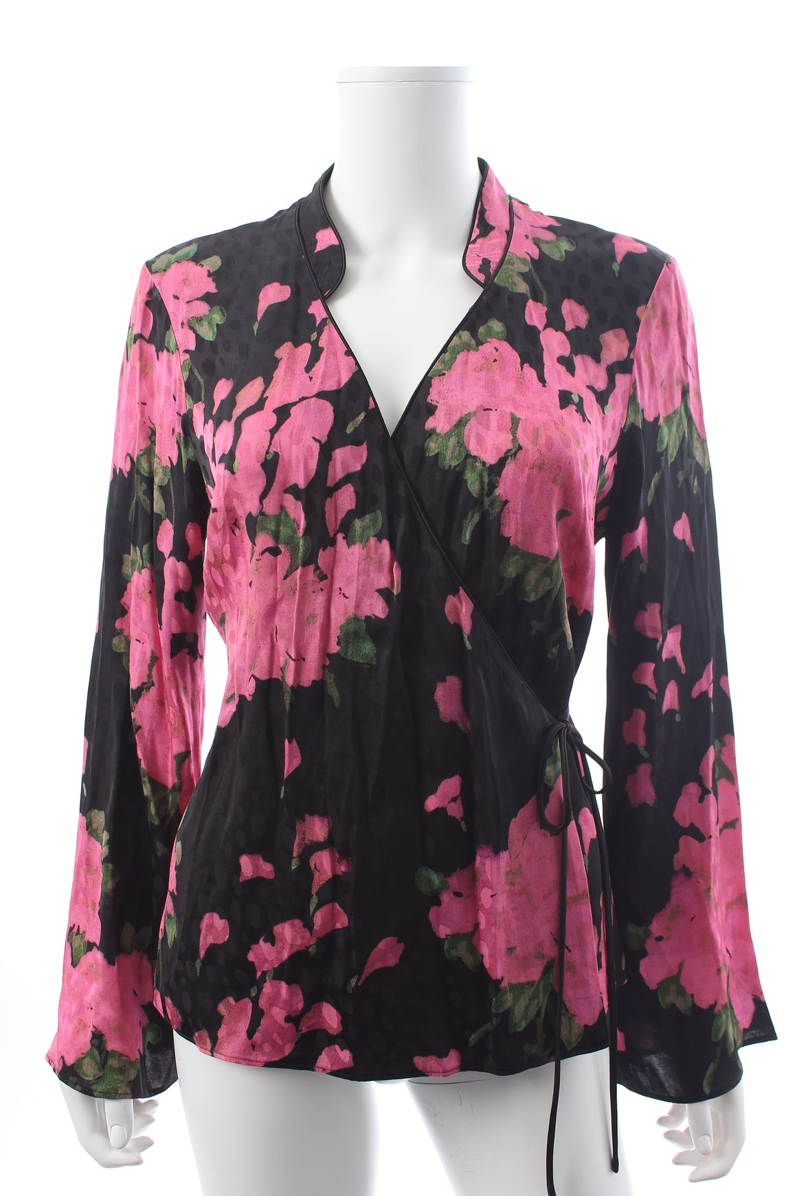 RIXO Blossom Floral Printed Satin Wrap Top