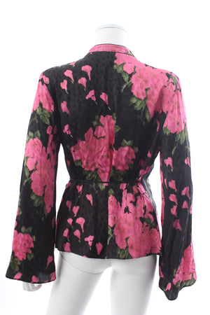 RIXO Blossom Floral Printed Satin Wrap Top