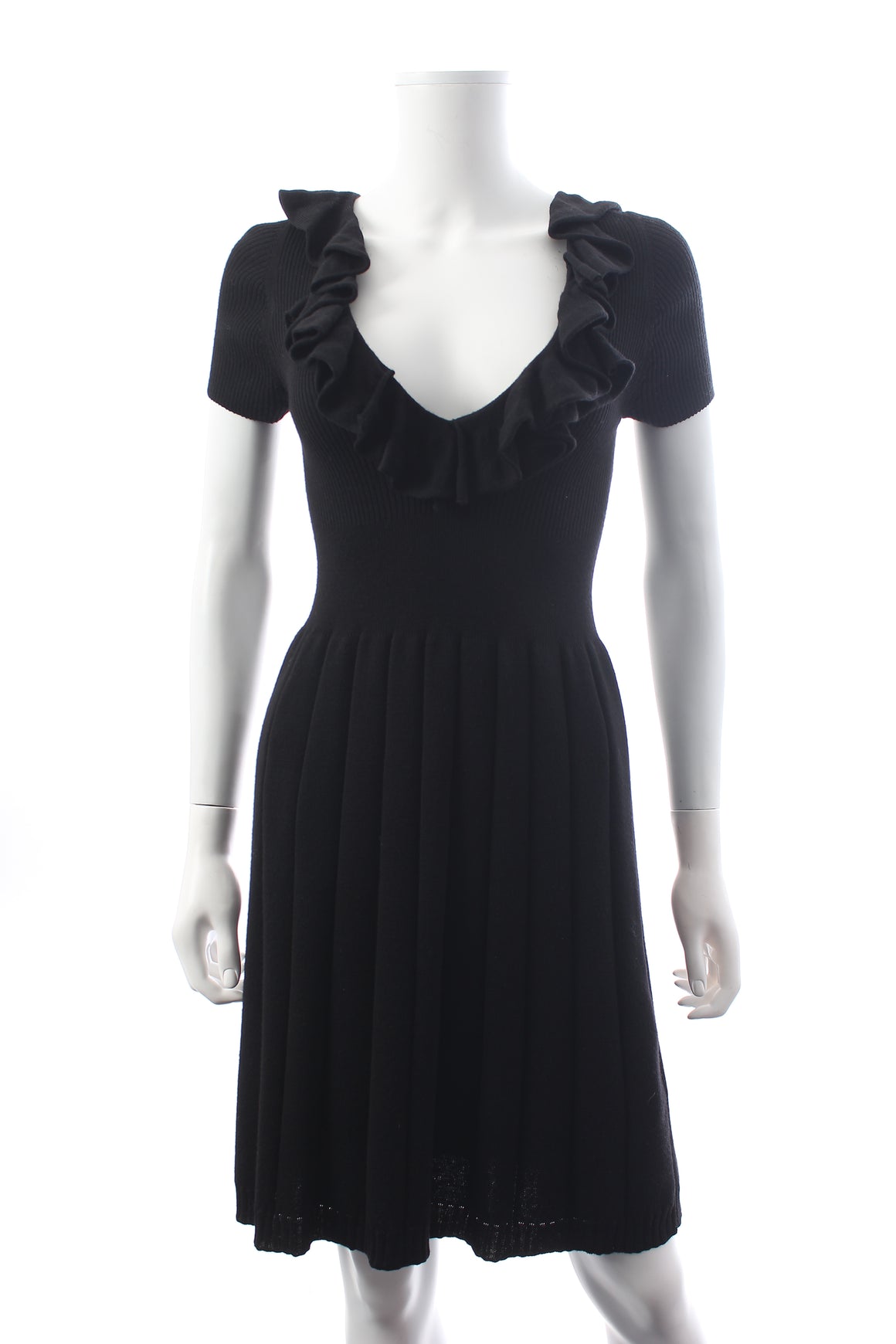 Prada Ruffled Wool Pleated Dress