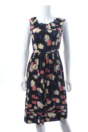 Prada Ruffled Floral Printed Silk Dress