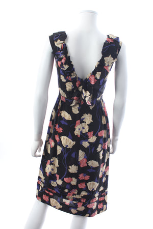 Prada Ruffled Floral Printed Silk Dress