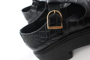 Celine Triophe Perforated Croc-Embossed Leather Platform Loafers