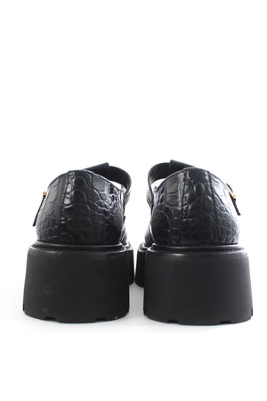 Celine Triophe Perforated Croc-Embossed Leather Platform Loafers