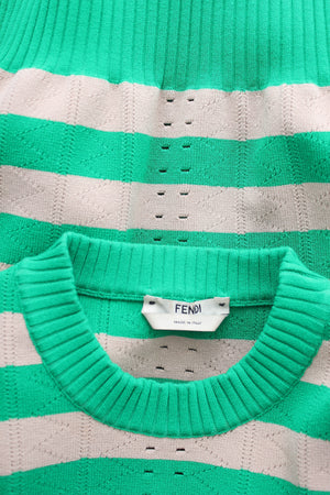 Fendi Lace-Up Striped Pointelle-Knit Sweater