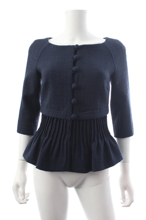 Christian Dior Wool Tweed Pleated Peplum Jacket and Skirt Suit