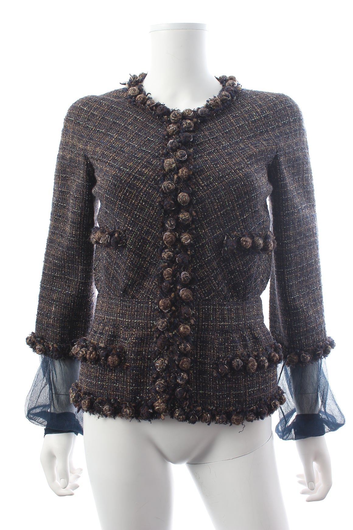 Chanel Silk-Trimmed Metallic Tweed Collarless Jacket