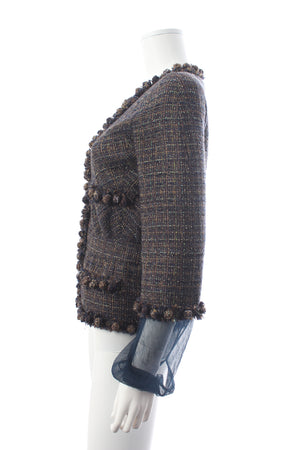 Chanel Silk-Trimmed Metallic Tweed Collarless Jacket