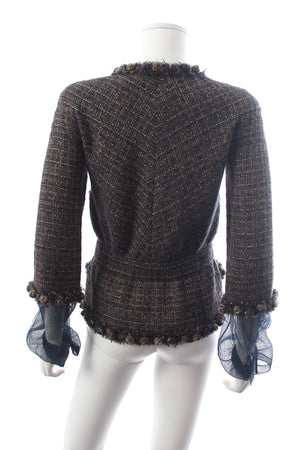 Chanel Silk-Trimmed Metallic Tweed Collarless Jacket