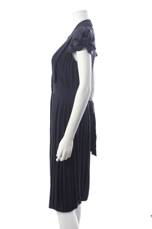 Prada Draped Short Sleeve Pleated Silk Dress